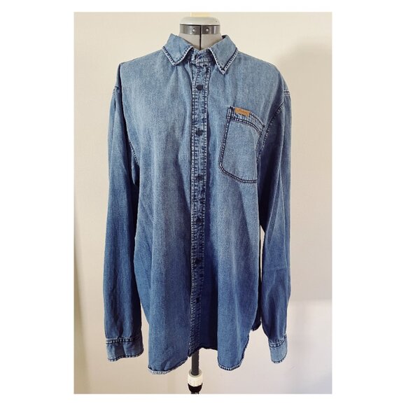 Indian Motorcycles Sz L Chambray denim Logo Printed Button Down Shirt - Picture 5 of 9